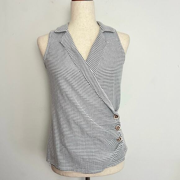 Maeve Tops - Anthropologie|Maeve Blouse Top Women’s Sz M Faux Wrap V-neck Blue/White Stripes